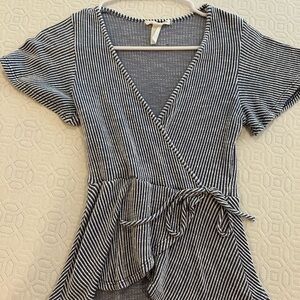 Caution To The Wind Blue and White Wrap Peplum Blouse